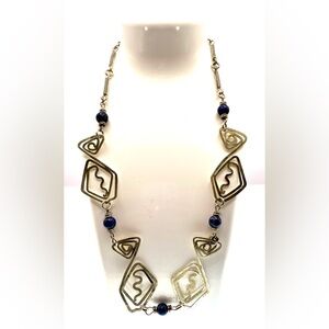 3 for $30 VTG Artisan SilverTone Necklace Hammered Geometrical Design Blue Beads